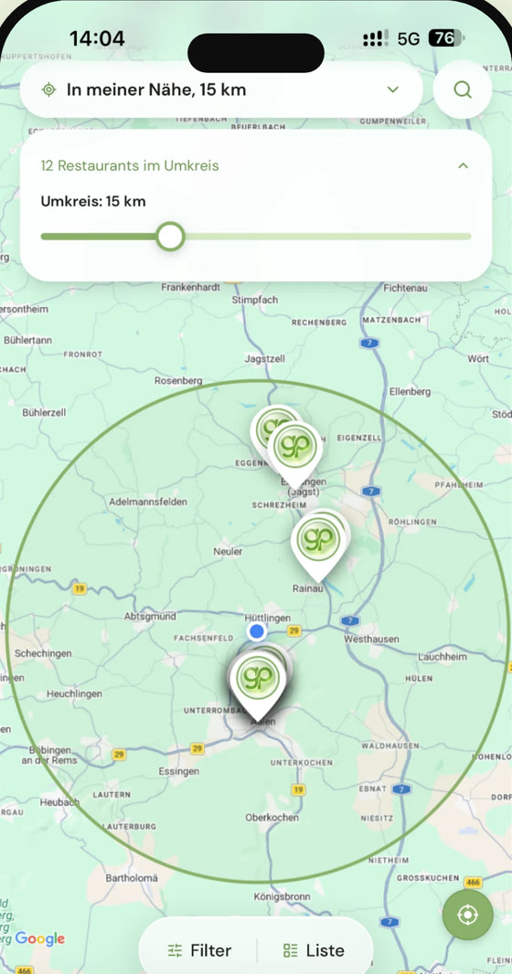 pistazz.io App: Karte mit Lokalen